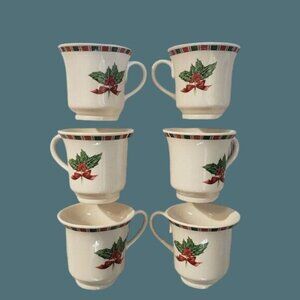 Set Of 6 Tartan Ribbon Footed 6-8oz Cups